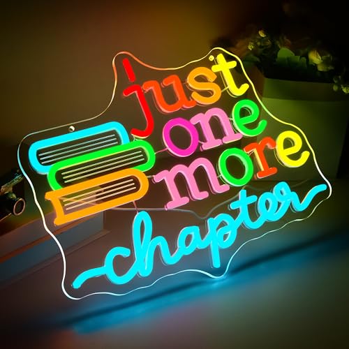 Image of Just One More Chapter Neon Sign Wall Decor Reading Neon Light for Read Room | Dimmable Led Neon,Teen Birthday Reading Gifts,5V USB Powered,Bookstore Bedroom Decor, Classroom Library Wall Art,15.7*12.1in