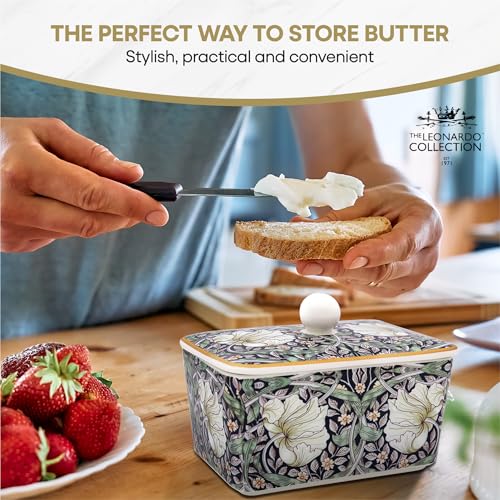The Leonardo Collection William Morris Pimpernel, burriera per cucina e casa, lavabile in lavastoviglie, con coperchio per mantenere il burro fresco, resistente, senza BPA, per conservare il burro - immagine 5
