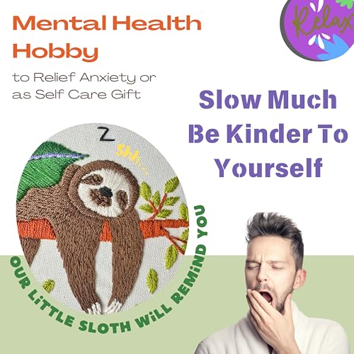Image of La glaneuse Embroidery Kit for Adult, Beginner Embroidery Kit with Cute and Funny Animal Pattern, Six Simple Stitches to Get a Positive Sloth Pattern, Mental Health and Stress Relief Gift for Him /Her