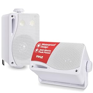 Pyle 3-Way Weatherproof Outdoor Speaker Set - 8.89cm 200W Pair of Marine Grade Mount Speakers - in a Heavy Duty ABS Enclosure Grill - Home, Boat, Poolside, Patio, Indoor Outdoor Use -PLMR24 (White)