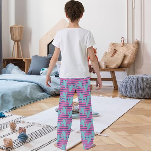 Boy's Pants Cactus Purple Blue Stripe Jogger Pants Elastic Waist Long Bottoms Trousers with Pockets 6-14 Years3