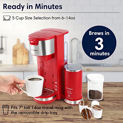 Coffee Maker With Milk Frother, 2 In 1 Single Serve Coffee Machine Brewer For K-Cup Pod And Ground Coffee, Cappuccino Latte Coffee Maker Portable Coffee Machine With 30 Oz Detachable Reservoir, Red #TOP2