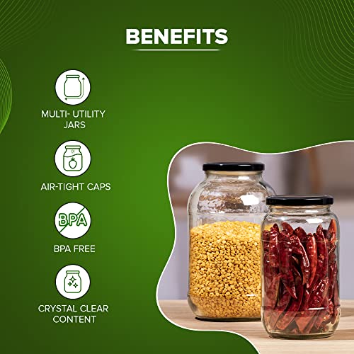 Image of SAND DUNE Storage Glass Jar Set, Transparent | BPA Free | Storage Jar Containers /Barni for Kitchen for Aachar Pickle, Dry Fruits and Spices (500ml, Pack of 3)