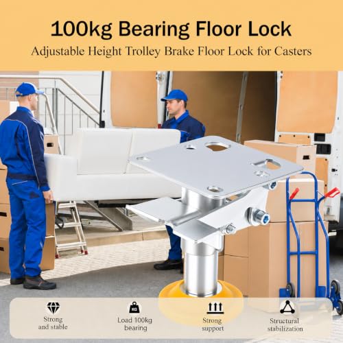 Image of Floor Lock, Adjustable Height Trolley Brake Floor Lock, Manganese Steel 100kg Bearing Trolley Cart Lock with TPU Pad for 4~5in Casters(X-75-32-3)