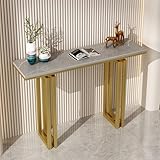 【Struttura di base stabile】: questo tavolo da ingresso utilizza una finitura in lastra di roccia con una base in metallo, mostrando uno stile estetico semplice e moderno e un aspetto elegante. È adatto a una varietà di ambienti domestici e aggiunge un tocco di eleganza all'ambiente domestico.