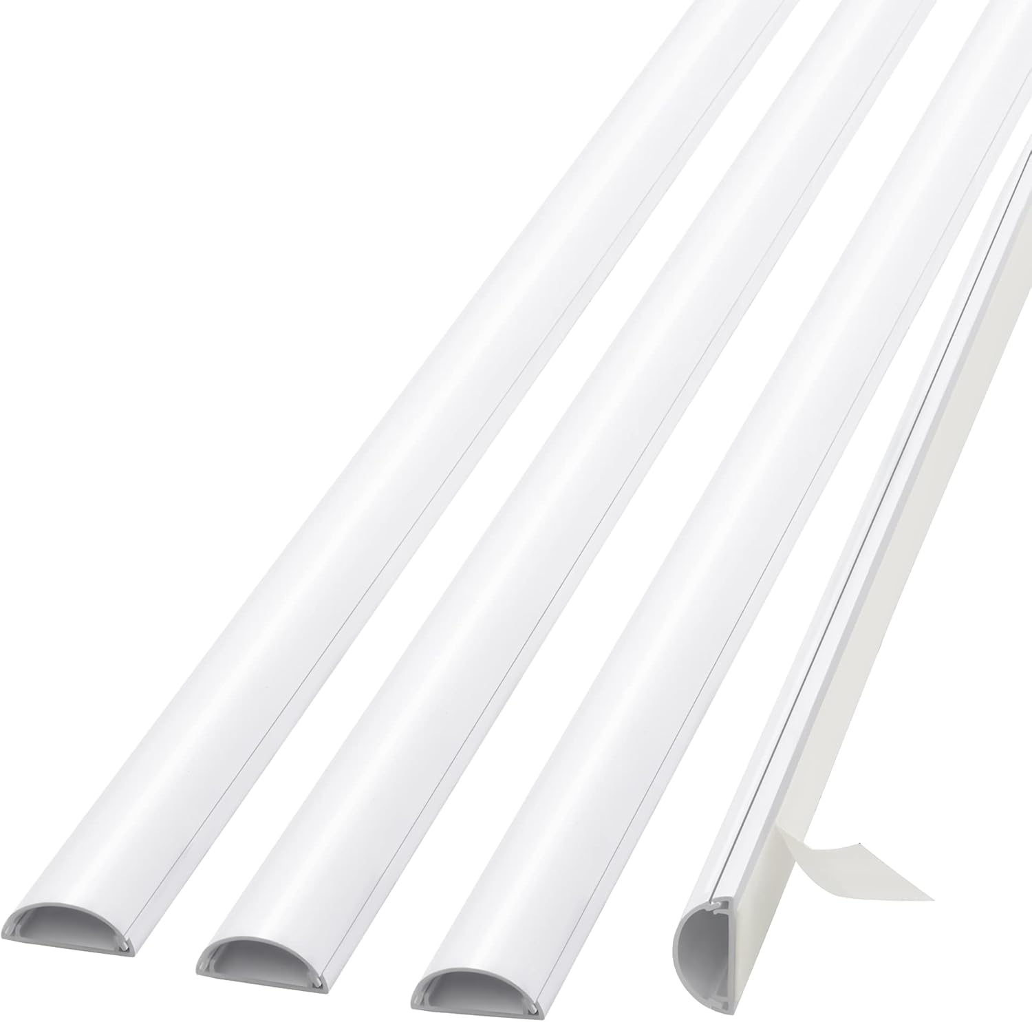 ZhiYo Wall Cord Concealer 156in (4X L39in), TV Cord Hider for Wall Mounted TV, Self-Adhesive Paintable Wire Covers for Cords, White Cord Cover, Half Round Cable Raceway, 1in (W) x 0.5in (H)