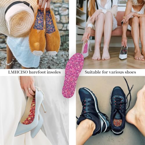 Image of 3 Pair Women No Show Socks Anti-Odor Sockless Shoe Insert Size 9-13 | Thin Shoe Insoles,Breathable,Comfort Barefoot Shoe Liner,Machine Washable,Moisture Control,Cute,Everyday Insole,Floral Print