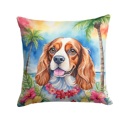 Caroline's Treasures Luau Party Decorative Throw Pillow, 18Hx18W, Cavalier Spaniel 6401