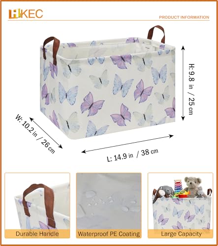 Image of Rectangle Storage Basket with Handles, Collapsible Storage Bin, Books Box,Gift Basket(Blue & Purple Butterfly)
