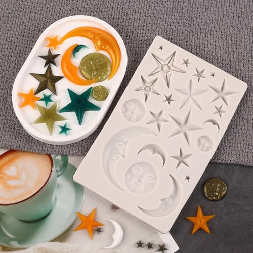 EDLMKM Silicone Chocolate Mould Bar Moulds, Chocolate Bar 3D Moon and Star Cake Fondant Silicone Mold, Reusable Polymer Clay Molds for DIY Baking Candy Ice Cube Jelly Cake Decorations, Baking Tools - Image 4