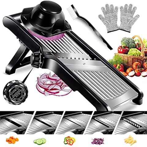 ZNM Mandolin Slicer, 3 in 1 Mandoline Vegetable Slicer with Adjustable Blades, Kitchen Food Julienne Cutter for Potato, Onion, Send Cut Proof Gloves & Cleaning Brush Cover
