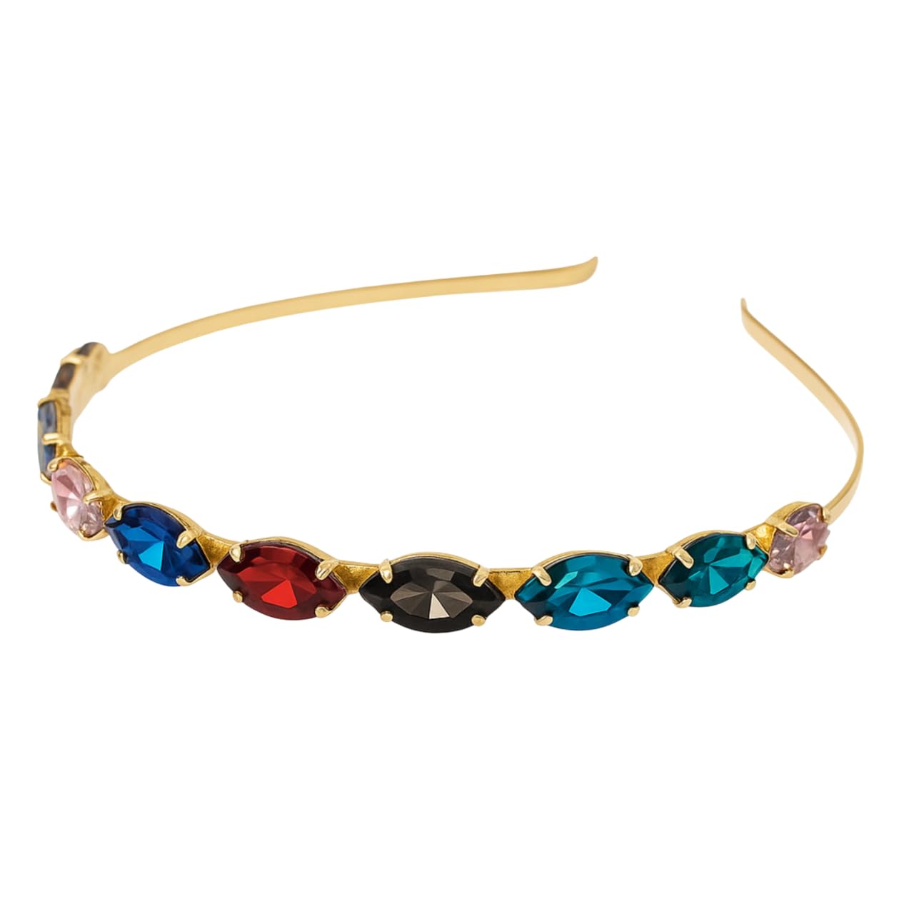 M4SK ART Golden Plated Multicolor Crystal Hairband for Women | Multicolor Stone Studded Wedding Headband | Stylish Decorative Bridal Hair Accessory for Girls and Cultural Events (Marquise Elegance Hair Band)-image-11