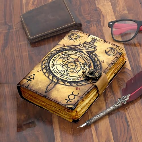 Image of CRAFT JUNKY Vintage Leather Journal Diary for Women and Men Travel Diary Notebook for Writing Deckle Edge Paper (COMPASS UV, A5 17.78 X 12. 7 CM (A5))