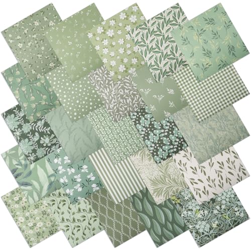 25 Pcs Sage Green Cotton Fabric Squares 10 x 10 Inch Precut
