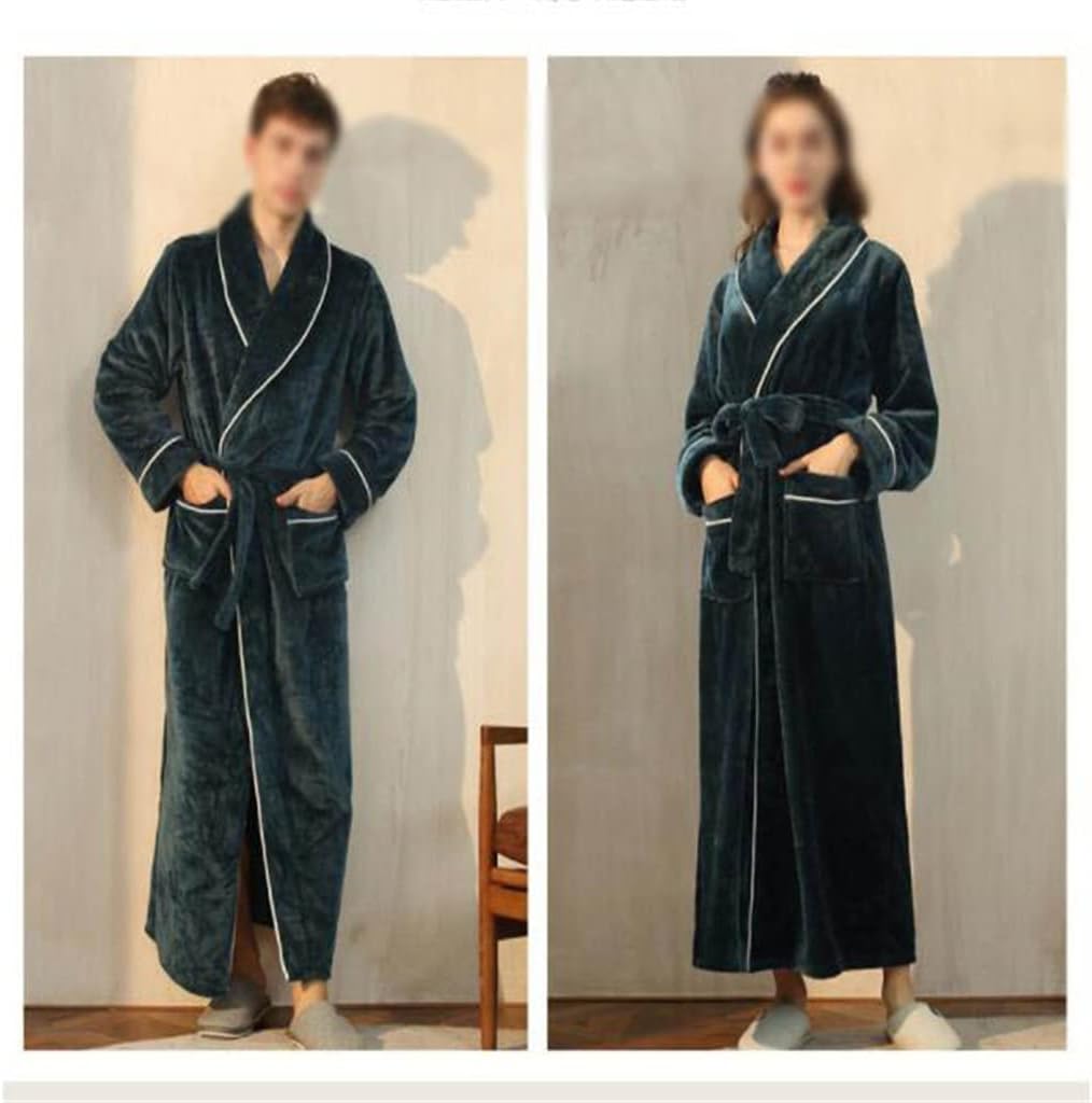 Warm Flannel Bathrobe Ankle Length Coral Fleece Bath Robes Women Soft Dressing Gown Men Winter Super Long Thick