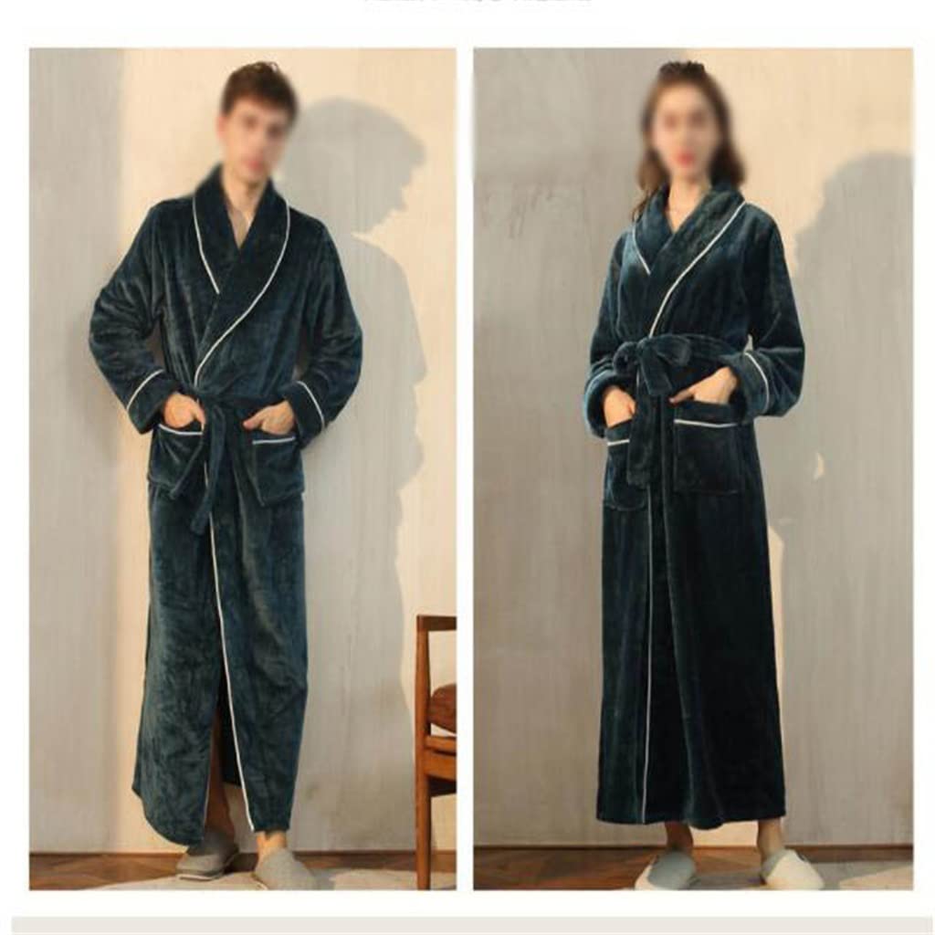 Warm Flannel Bathrobe Ankle Length Coral Fleece Bath Robes Women Soft Dressing Gown Men Winter Super Long Thick(3XL code)