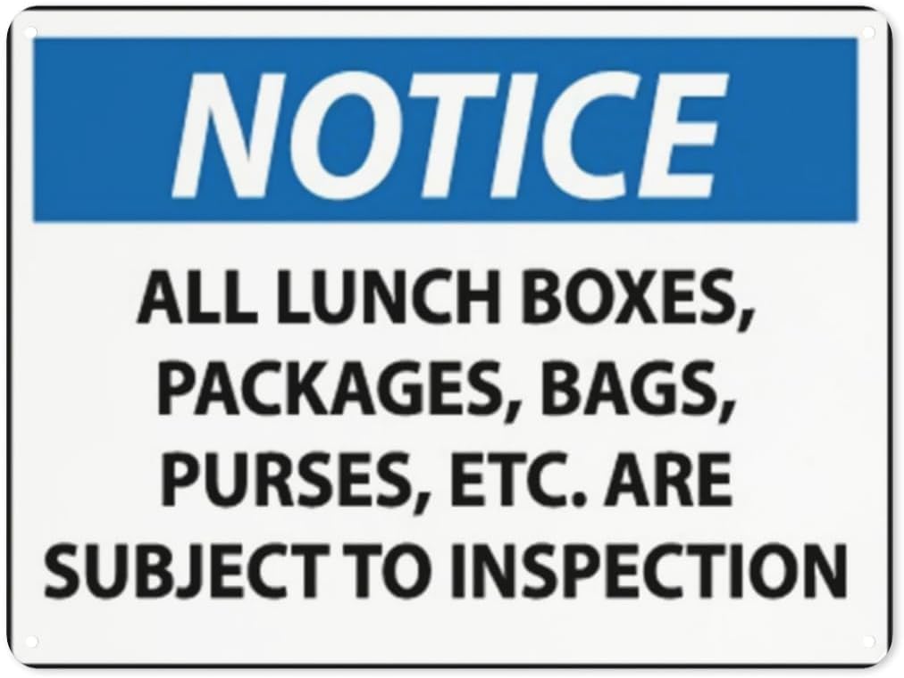 Warning Notice Notice - All Packages Subject to Inspection Rust Free Aluminum Tin Sign - Traffic Safety Decor with Pre-Drilled Holes for Workplace, Entrance - 12x8 Inch​