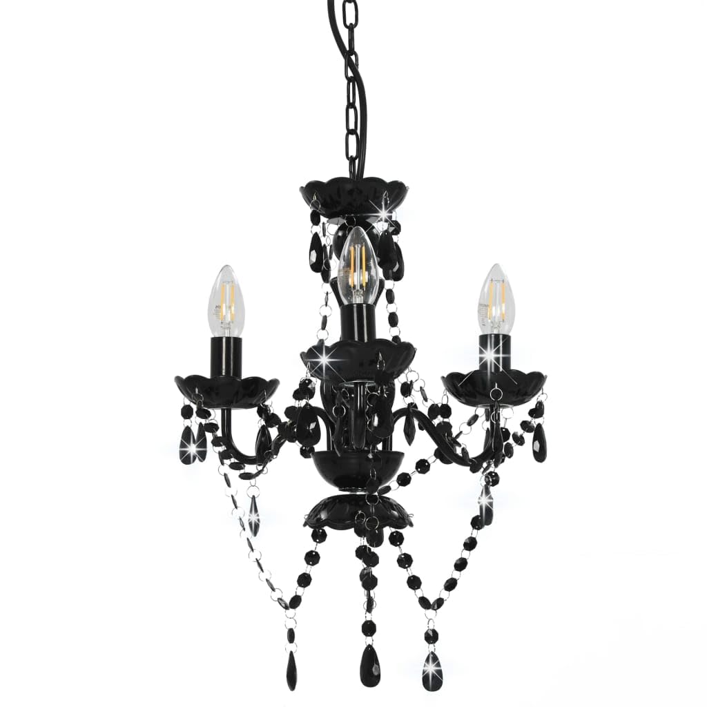 vidaXL Lámpara de Araña con Cuentas Iluminación Interiores Diseño Extravagante Atrevido Moderno Óptima Iluminación Negras Redonda 3 Bombillas E14