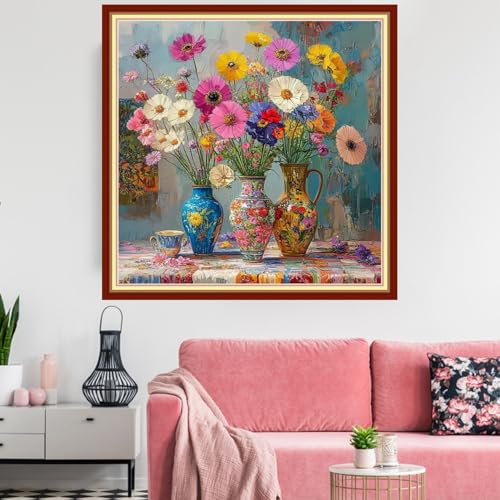 Image of Redxing Stamped Cross Stitch Kits Embroidery kit for Beginners Adults Full Range of Embroidery Patterns Starter Kits DIY Printed Cross Stitch Kits Needlepoint Kits 11CT-Colorful Flowers 18x18 inchs