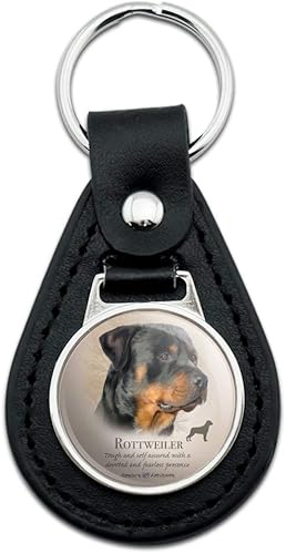 GRAPHICS & MORE Llavero Rottweiler Rottie de cuero negro, Negro -