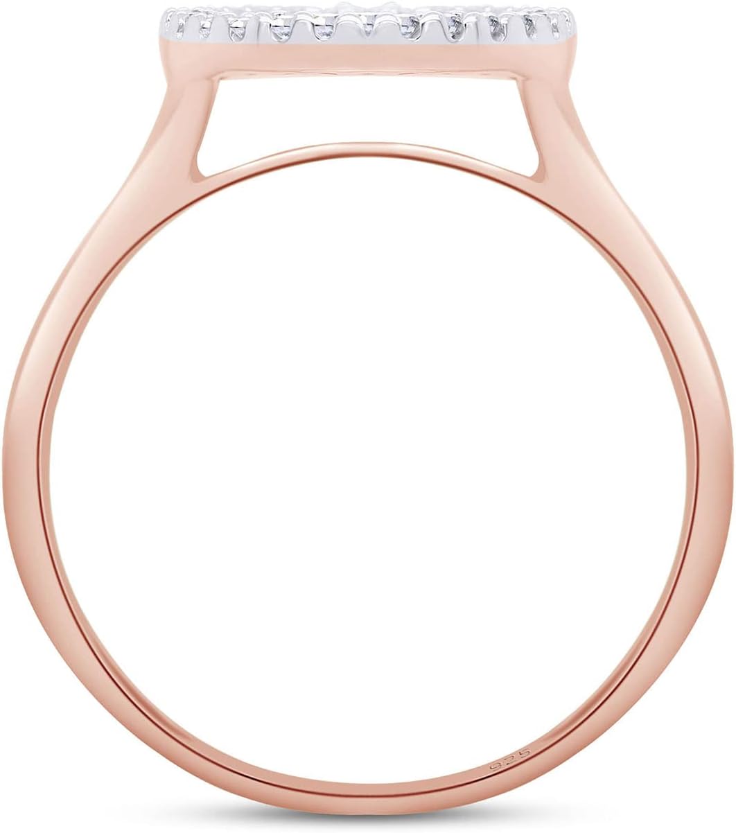 SAVEARTH DIAMONDS 1/10 Carat Round Cut Lab Created Moissanite Diamond Open Round Halo Circle Ring For Women In 14K Gold Plated 925 Sterling Silver (Clarity: VVS1, 0.10 Ct)