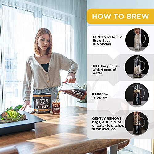 Bizzy Organic Cold Brew Coffee | Bundle | Coarse Ground Coffee | Light & Bright 1 Lb + Light & Bright Brew Bags 4-Count | 2 Pack #TOP3