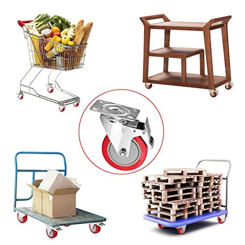 4" Swivel Plate Caster Wheels, Pritek Heavy Duty Metal Caster Wheels Lock The Top Plate And The Wheels Replacement For Industrial Trailer Or Large Home Furniture (Bearing 300Lbs Each, Set Of 4) #TOP2