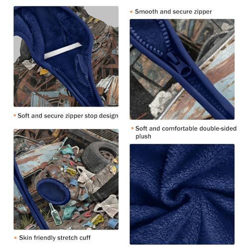 Abandoned Car Amidst Rusty Debris Toddler Fleece Jacket Girl Boys Hooded Fleece Jacket Coat Warm Outwear Zip-up 3-10T3