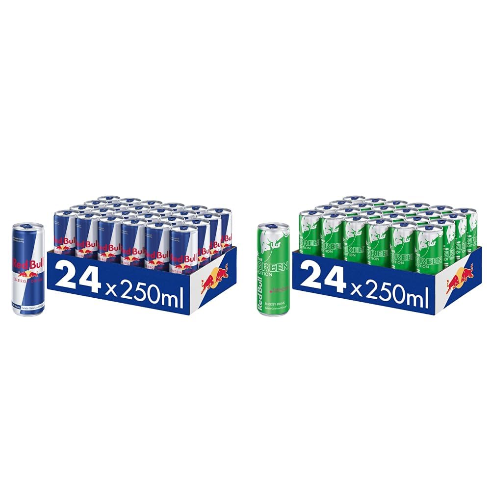 Set: Red Bull Energy Drink - 24er Palette Dosen Getränke, EINWEG (24 x 250 ml) + Red Bull Energy Drink Green Edition - 24er Palette Dosen, EINWEG (24 x 250 ml)