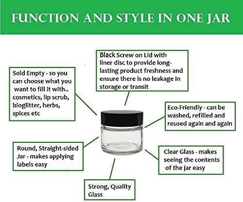 Avalon 15ml Clear Cosmetic Glass Jar with Black Bakelite Lid ~ Pack of 6 Empty Pots ~ Refillable & Reusable ~ Perfect for Moisturisers, Candles, Grooming Products, Lip Balms, Eye Gels, Glitter