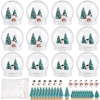 Auihiay 12 Set Clear Plastic Snow Globes Kit with Christmas Tree, Snow Flakes, Snowman for DIY Snow Globes Home Decoration Crafts