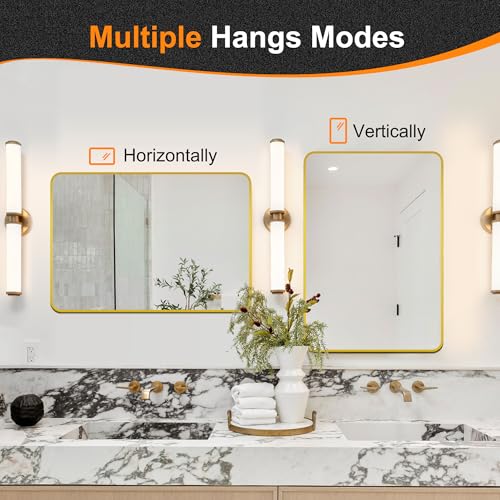 Image of Delma Bathroom Vanity Mirror, Gold Framed Mirror for Over Sink, 30x20 | HD glass, distortion-free for makeup and grooming, Sturdy frame, all mounting hardware, hangs horizontal or vertical
