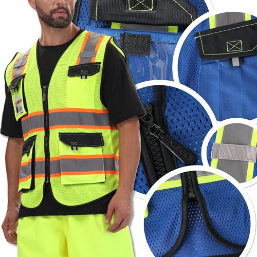 Image of JKSafety Hi Vis Reflective Safety Vests for Men Women High Visibility Vest with Pockets Mesh Fabric Construction Safety Apparel Neon Vest for Work (220-Blue 3XL)