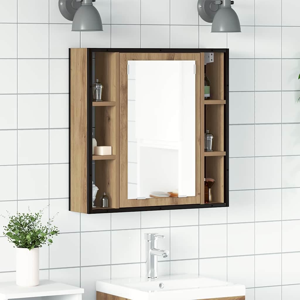 Spiegelschrank Artisan-Eiche 60x16x60cm aus Holzwerkstoff mit Stauraum für Badezimmer, Wandmontage, klare Glas-Spiegeloberfläche für Make-up und Rasur