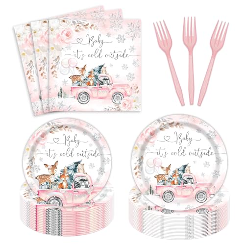 96Pcs Winter Woodland Baby Shower Party Supplies Forest Animals B...