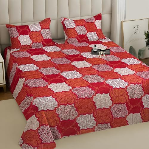 Image of Weave & Decor Super Soft Super Comfortable 144 TC 90x90 inches Printed Cotton Double Bed Bedsheet with Two Pillow Covers