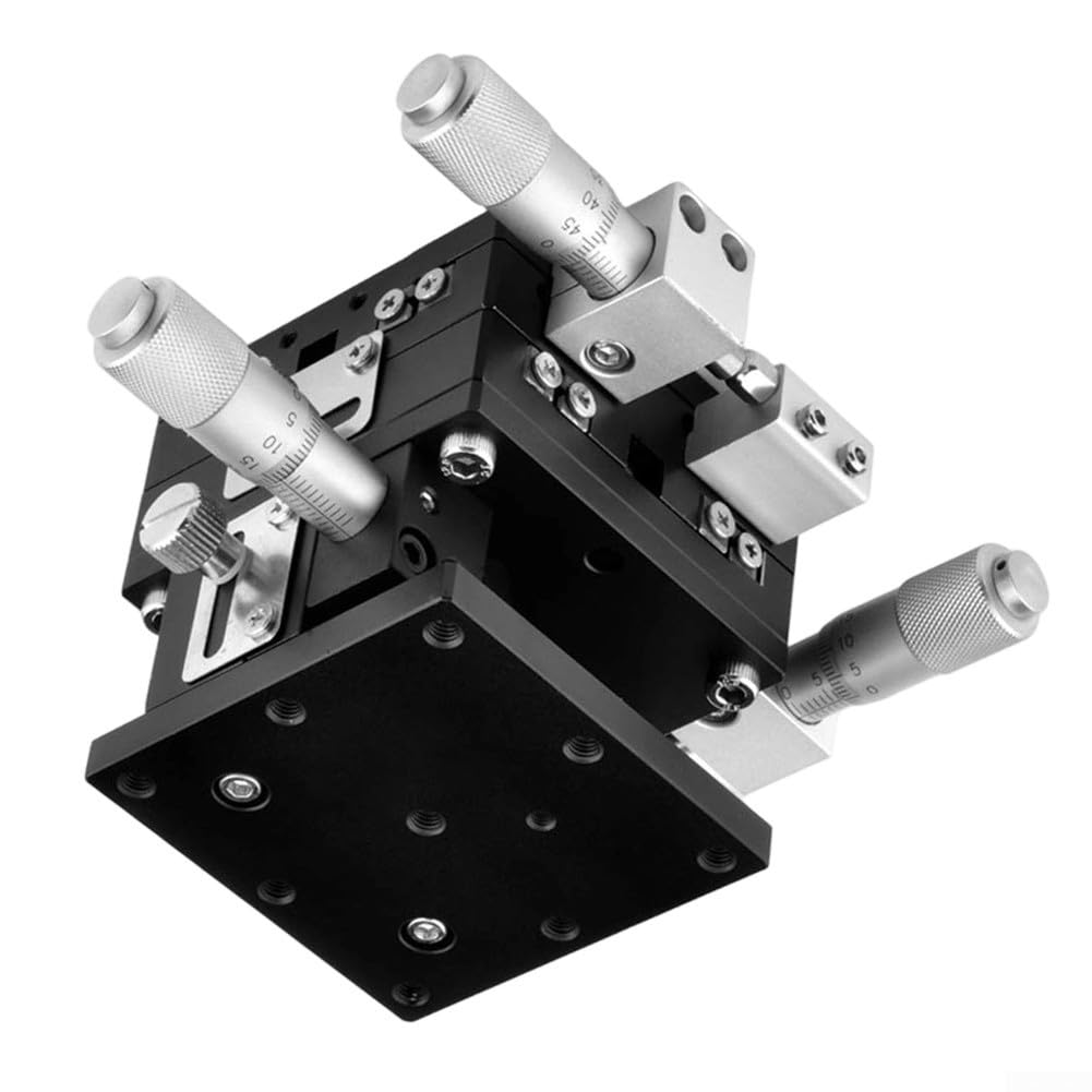 Table linéaire XYZ manuelle 60 x 60 mm, plate-forme de réglage à 3 axes avec course de 10 mm, alliage d'aluminium, 0,01 mm pour résolution pour optique, laboratoire et ajustement, modèle LD60-LM, noir