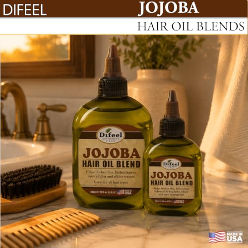 Image of Difeel Jojoba Oil Hair Oil Blend - Travel Size 2.5 oz. - Lightweight Hair & Scalp Moisturizing Oil for Dry, Damaged & Frizzy Hair, Adds Shine & Softness