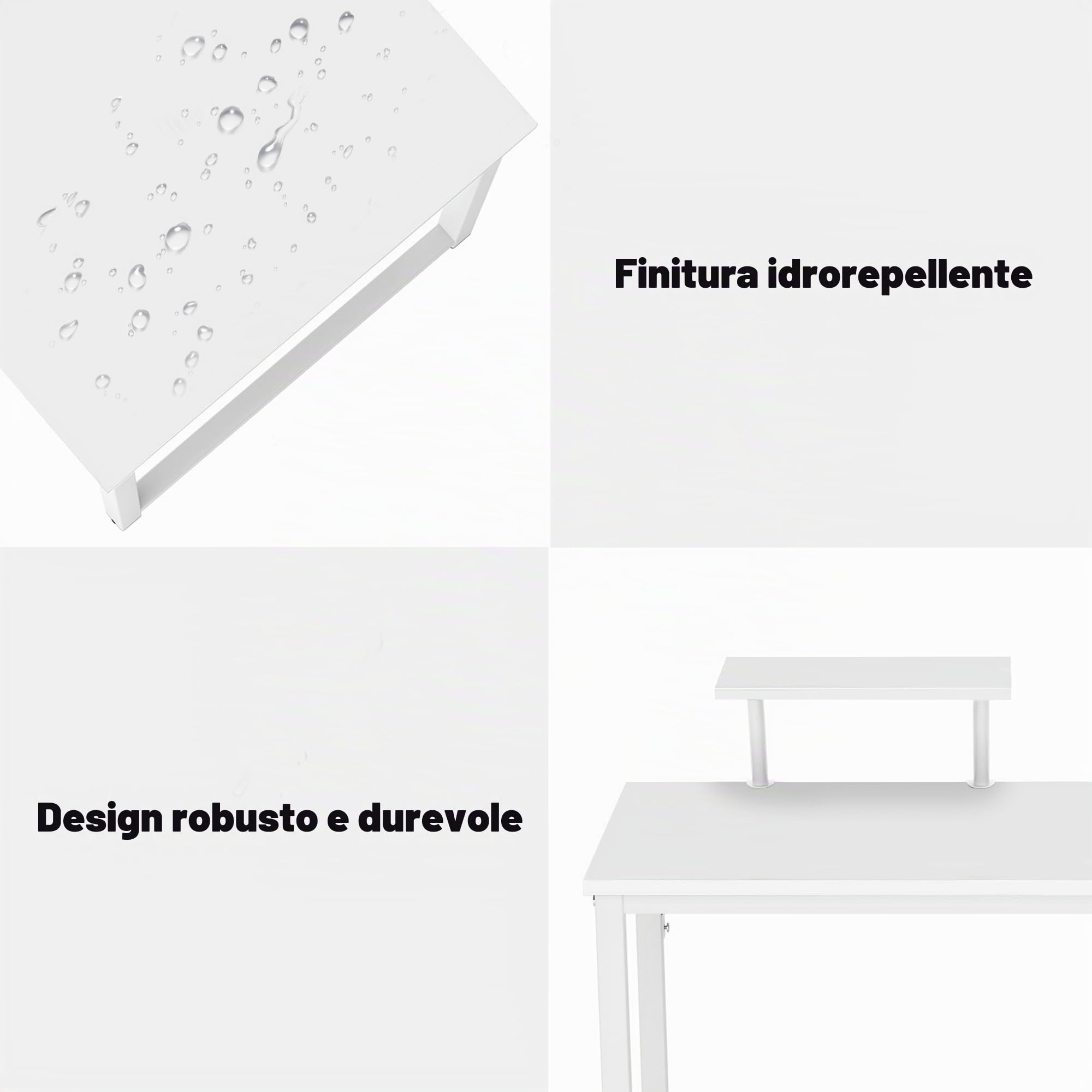 soges Scrivania per computer, piccolo tavolo da lavoro, in legno e telaio in metallo, con supporto, tavolo per laptop, tavolo da studio per casa e ufficio, 80 x 40 cm, bianco
