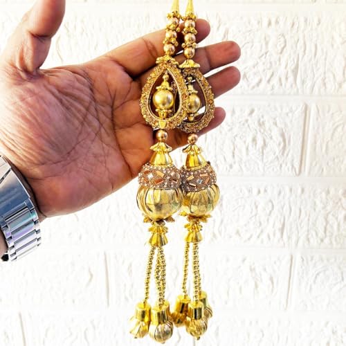 Image of Adikala Craft Store Handmade Ethnic Latkan Tassel Set of 2 for Saree Pallu, Blouse, Suits, Dupatta, Lehenga Decor | Ethnic Saree Pallu, Blouse, Suit, Dupatta & Lehenga Decoration (Golden Ball)