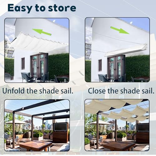 Voile d'ombrage rétractable réglable jardin extérieur anti UV - 8
