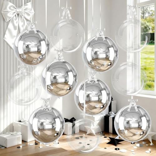 Image of 8 Pcs Bobo Balloons and Silver Round Foil Balloons 22 In Bubble Clear Balloon Metallic Silver 4D Ball Balloon Ornament Balloon for Birthday Grad Wedding Anniversary Prom Disco Party Decor