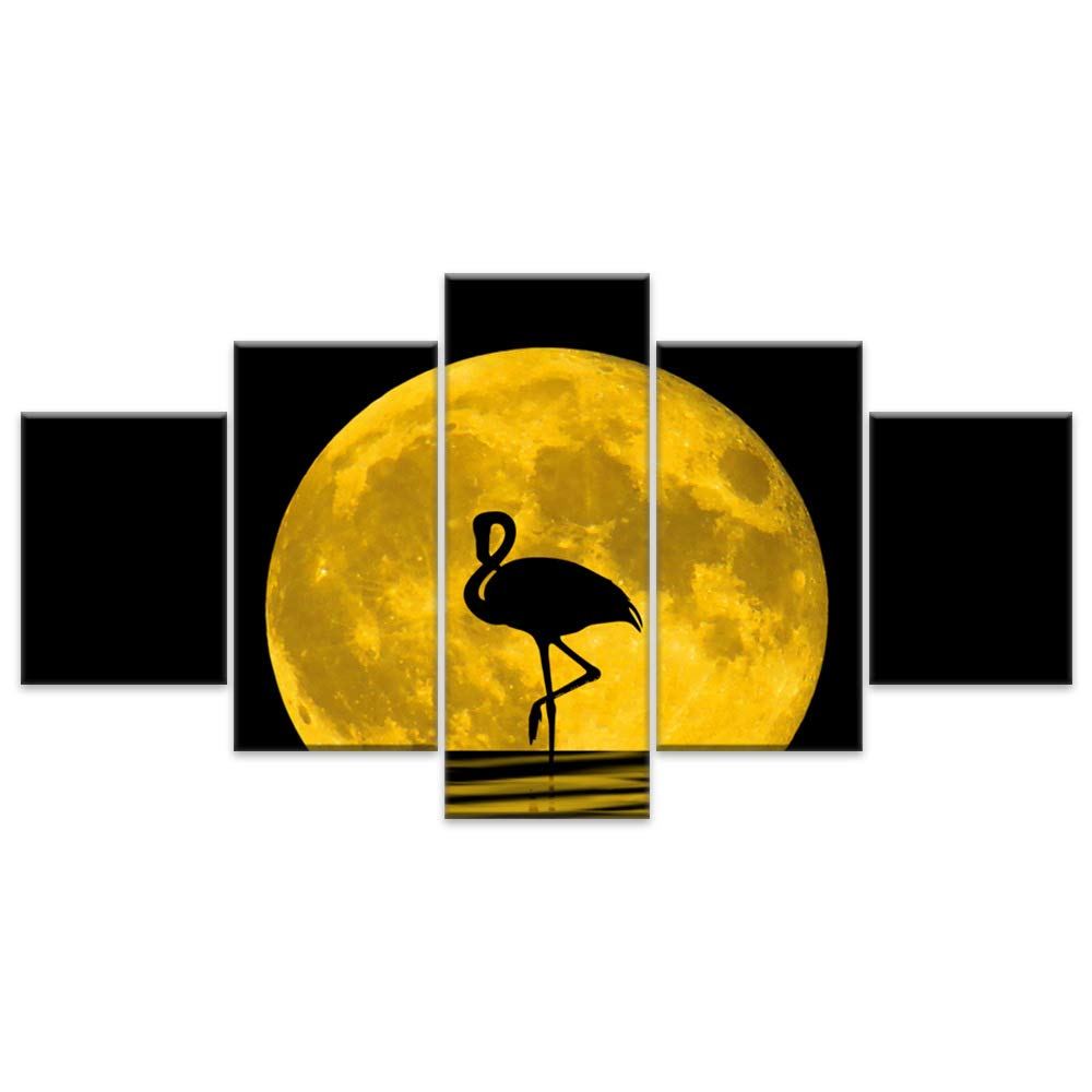 Pintura de lienzo de luna dorada y flamenco en póster moderno para decoración del hogar sin marco