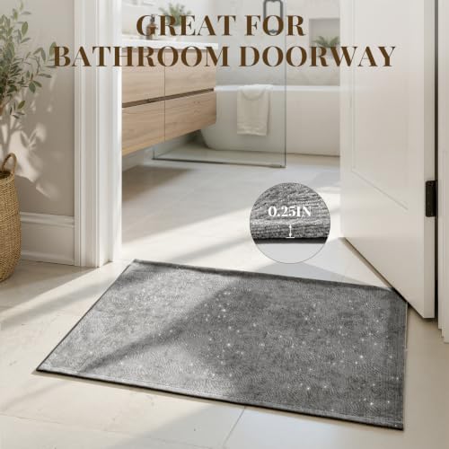 UKISS 2PCS Large Bath Mats, Shiny Chenille, Non Slip Bath Rug Set, Ultra-Absorbent Bath Mats for Bathroom Decor, Extra Soft Floor Kitchen Rugs,Washable Mat Quick Dry, 20" x 32" + 20" x 50", Gray — view 3