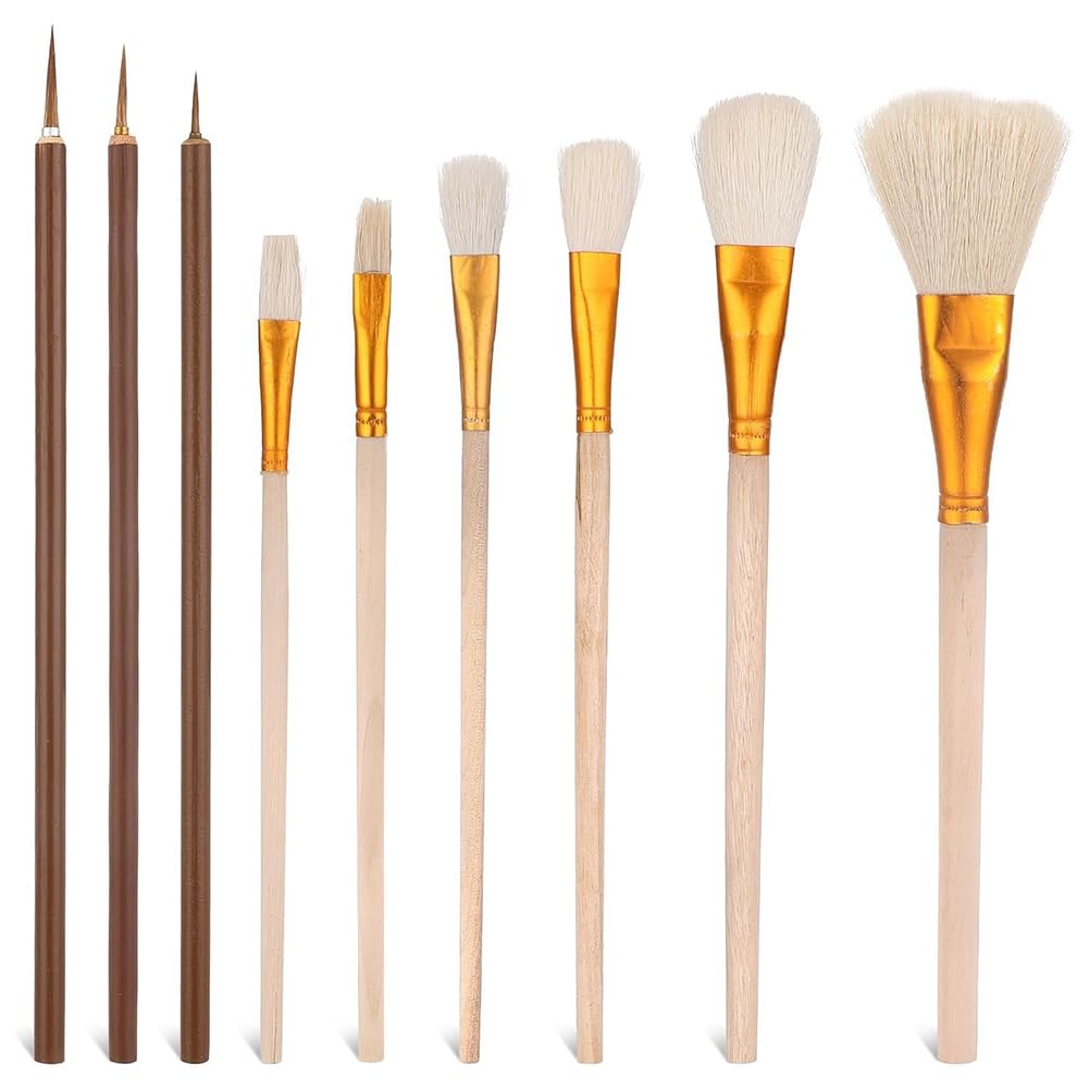 Onchdbfhuu 9 Pack Pottery Glaze Brushes Set for Pottery, Acrylic Painting, Watercolor, and Oil Painting - Ceramic Brush Set