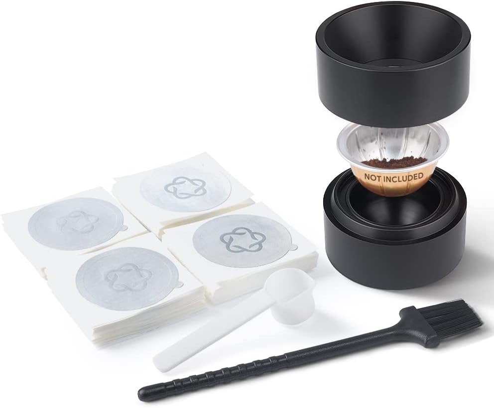 Aluminum Foil Seals - Reusable Vertuo Capsule Kit for VertuoLine Capsules & Pods - 100pcs Seals + Lid + Scoop + Brush