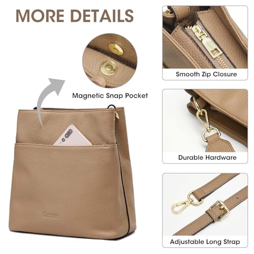 Image of Kattee Leather Handbags for Women 2026, Soft Shoulder Tote Crossbody Purses Bucket Bags with 2 Detachable Straps