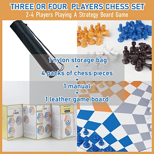 Three Or Four Players Chess Set：a Leather Game Mat + 4 Packs Of Pieces (64 Pieces) + 1 Game Manual + A Drawstring Storage Bag. A Strategy Chess Game For 2-4 Players #TOP2