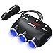 MEIDI 120W 3-Socket Cigarette Car Lighter Power Adapter DC Outlet Splitter with 12V/24V Dual USB Car Charger for Smartphones - Black ...