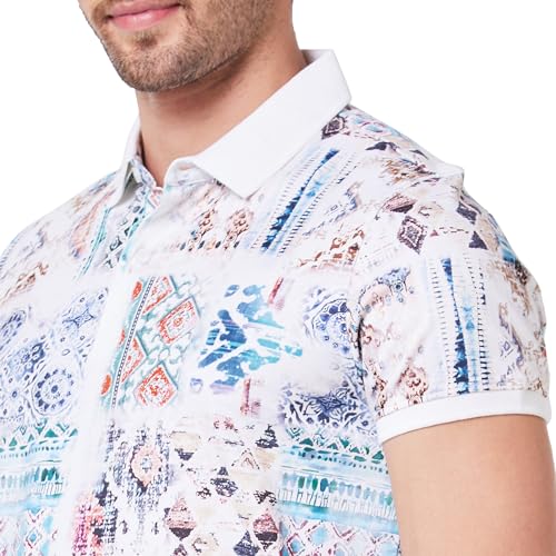 Image of Spykar Men's Slim Fit Ribbed Collar Half Sleeve Printed Casual T-Shirt